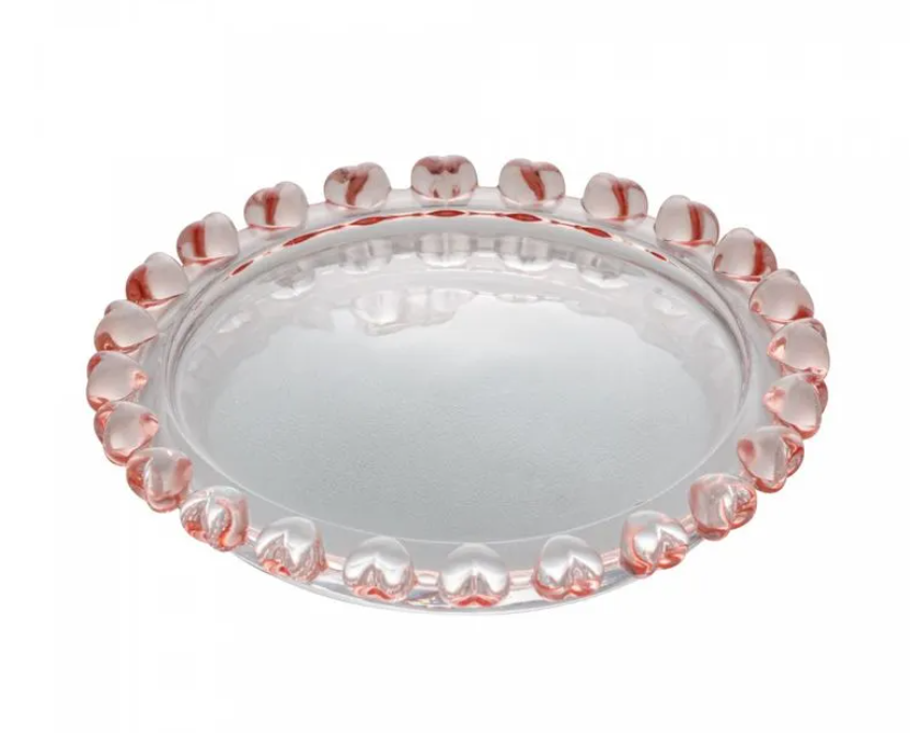 Mini Travessa Redonda de Cristal Rosa Lyor Coração